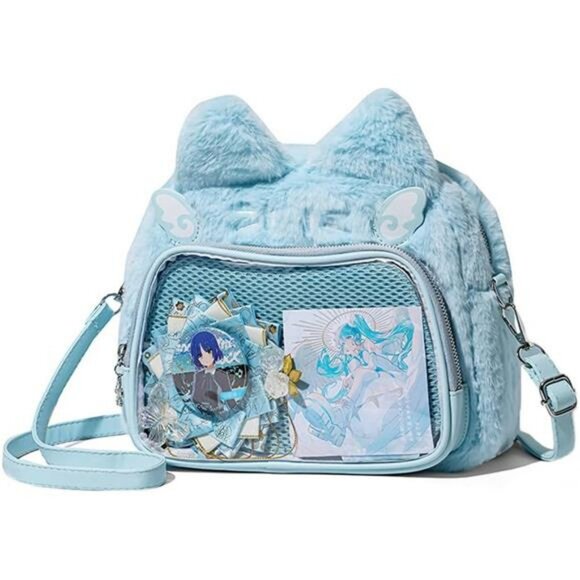 Kawaii cat ita bag pin display backpack furry crossbody y2k cute shoulder purse - Picture 1 of 7